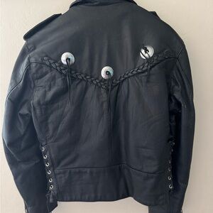 Vintage Unik Leather Abbarela Riding Coat SZ 42 Fringed Coat Lined Black Riding